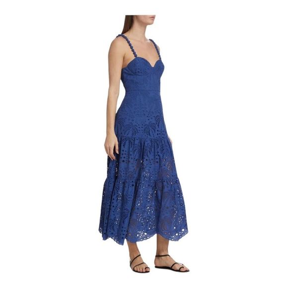 FARM Rio Dresses & Skirts - Farm Rio Richilier Blue Eyelet Palm Midi Dress Size Medium